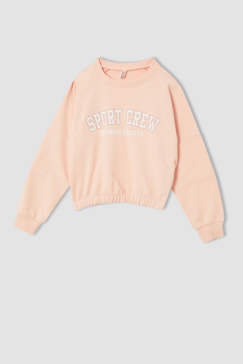 Girl Knitted Cropped Fit C Neck Sweat Shirt - Pink