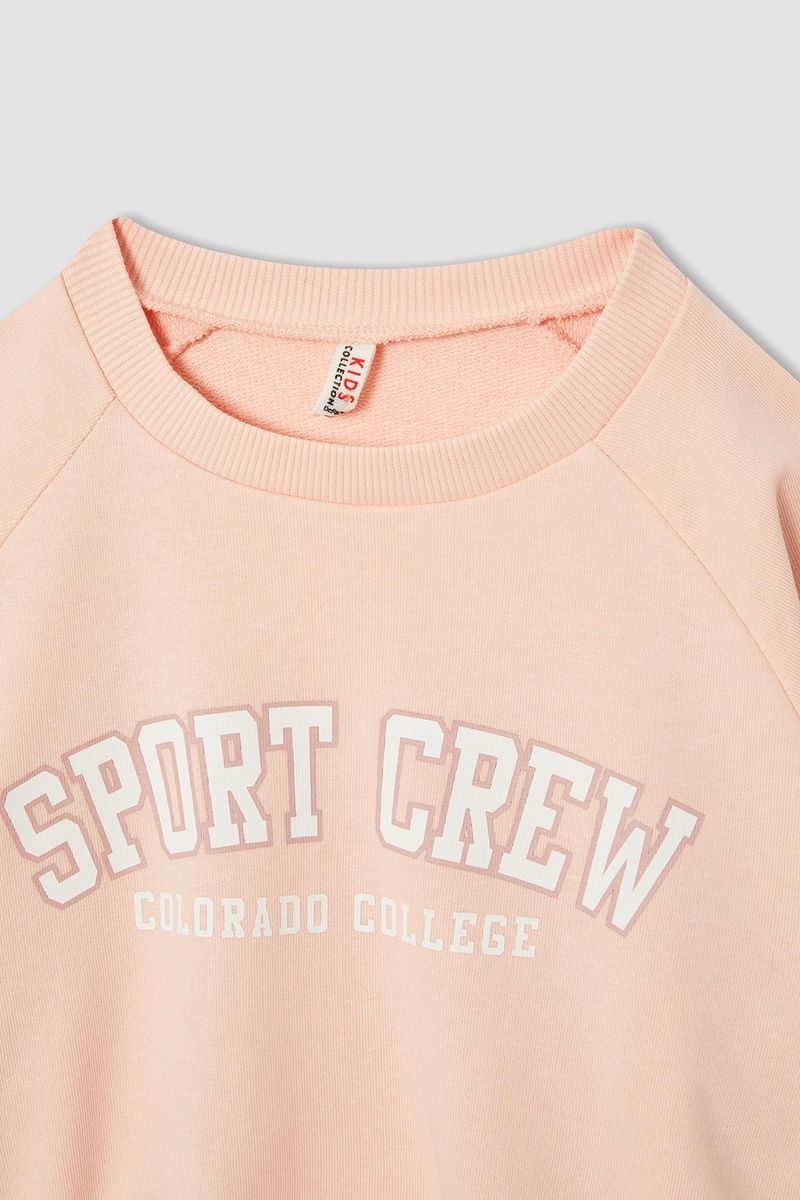 Girl Knitted Cropped Fit C Neck Sweat Shirt - Pink