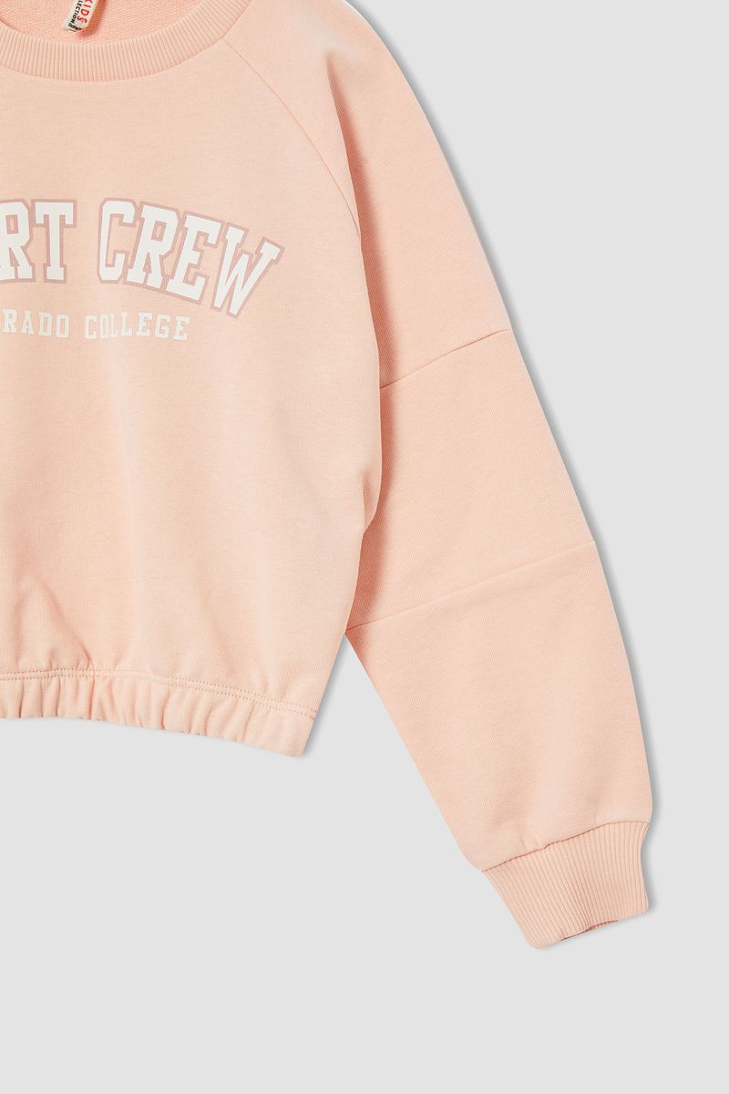 Girl Knitted Cropped Fit C Neck Sweat Shirt - Pink