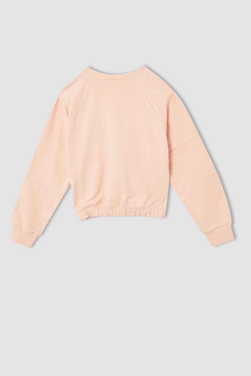 Girl Knitted Cropped Fit C Neck Sweat Shirt - Pink