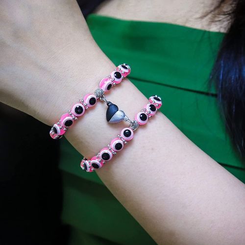 4 Pcs Evil Eye Bead Bracelet Hamsa Hand Fatima Charm Stretch