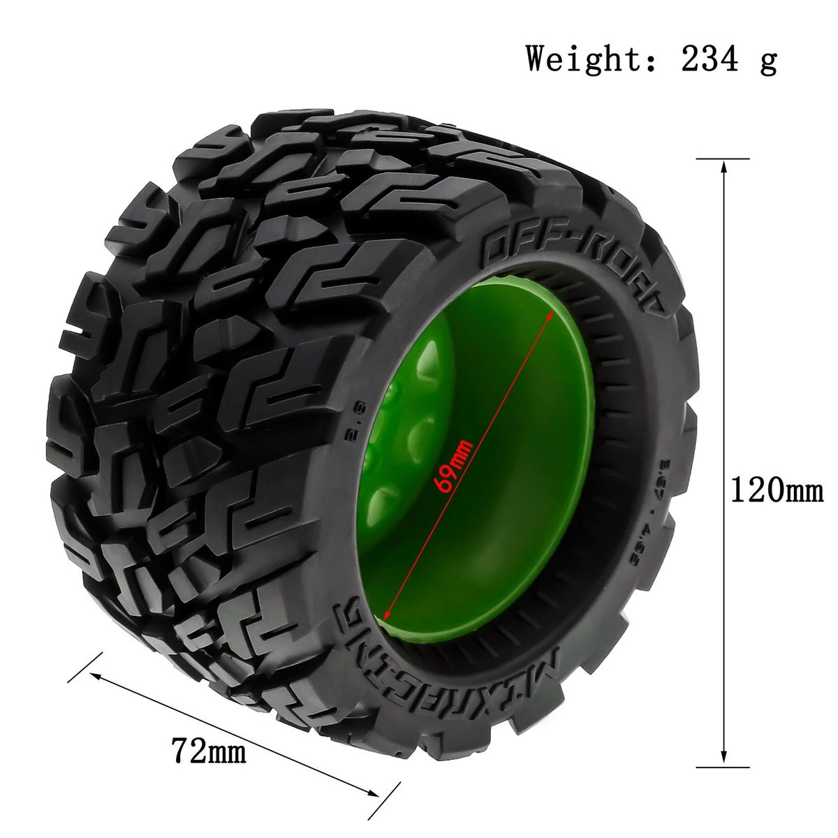 Remote Control Crawler Rubber Car Orange Tires 120*72*69mm 4pcs Replacement for Kyosho Hpi Trax4 Monster Mk2 Tamiya Axial 1/10 Remote Control Car Wheels