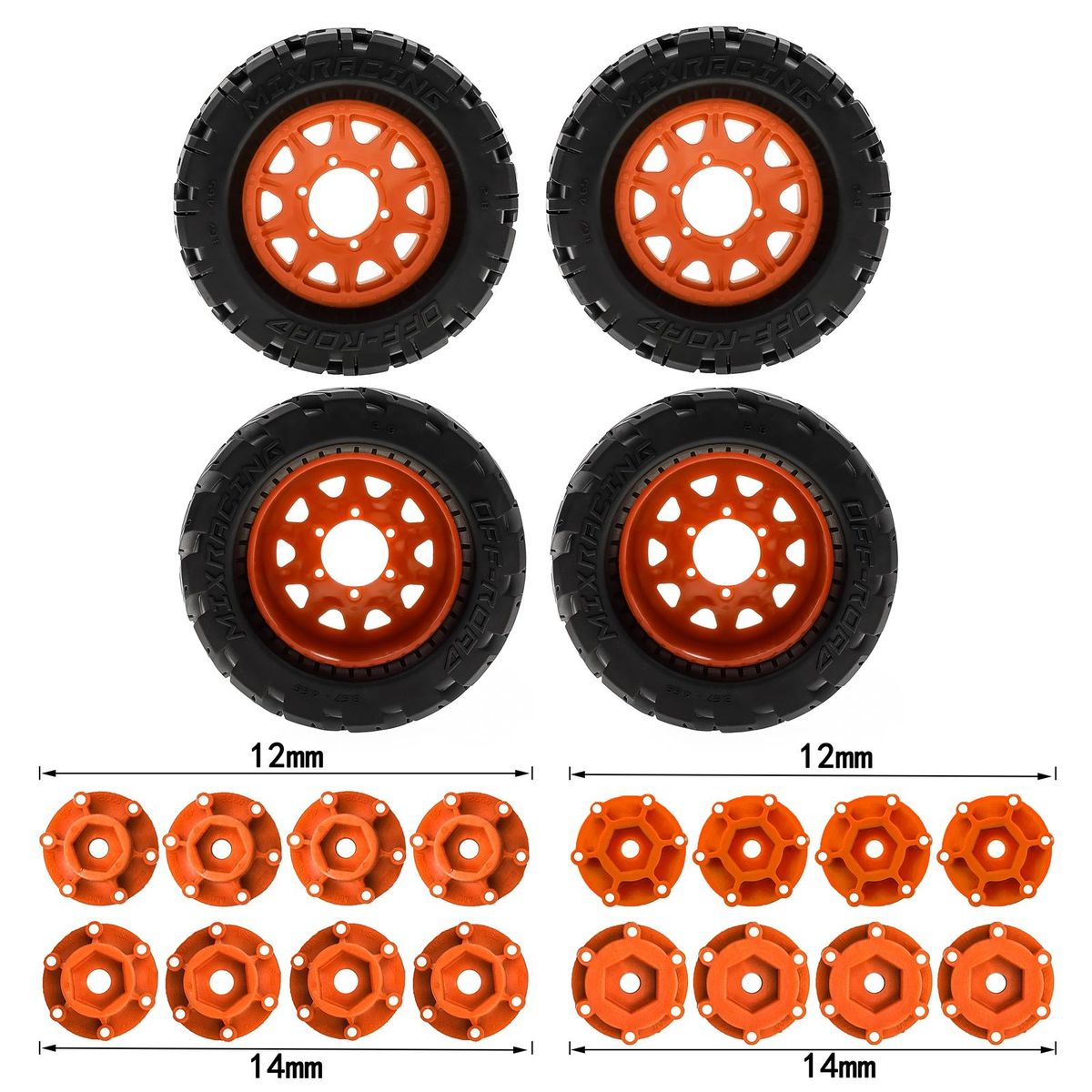 Remote Control Crawler Rubber Car Orange Tires 120*72*69mm 4pcs Replacement for Kyosho Hpi Trax4 Monster Mk2 Tamiya Axial 1/10 Remote Control Car Wheels