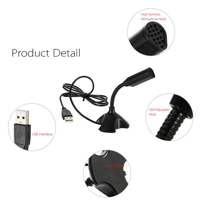 USB Desktop Microphone 360° Adjustable Microphone Support