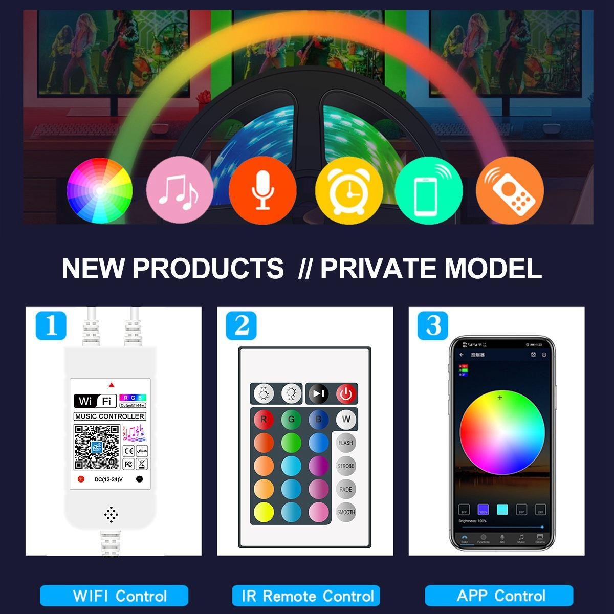SMD5050 RGB LED Lights with Remote Control Smartphone App to Control LED Lights for Bedroom Bar Room DIY 20M EU Plug
