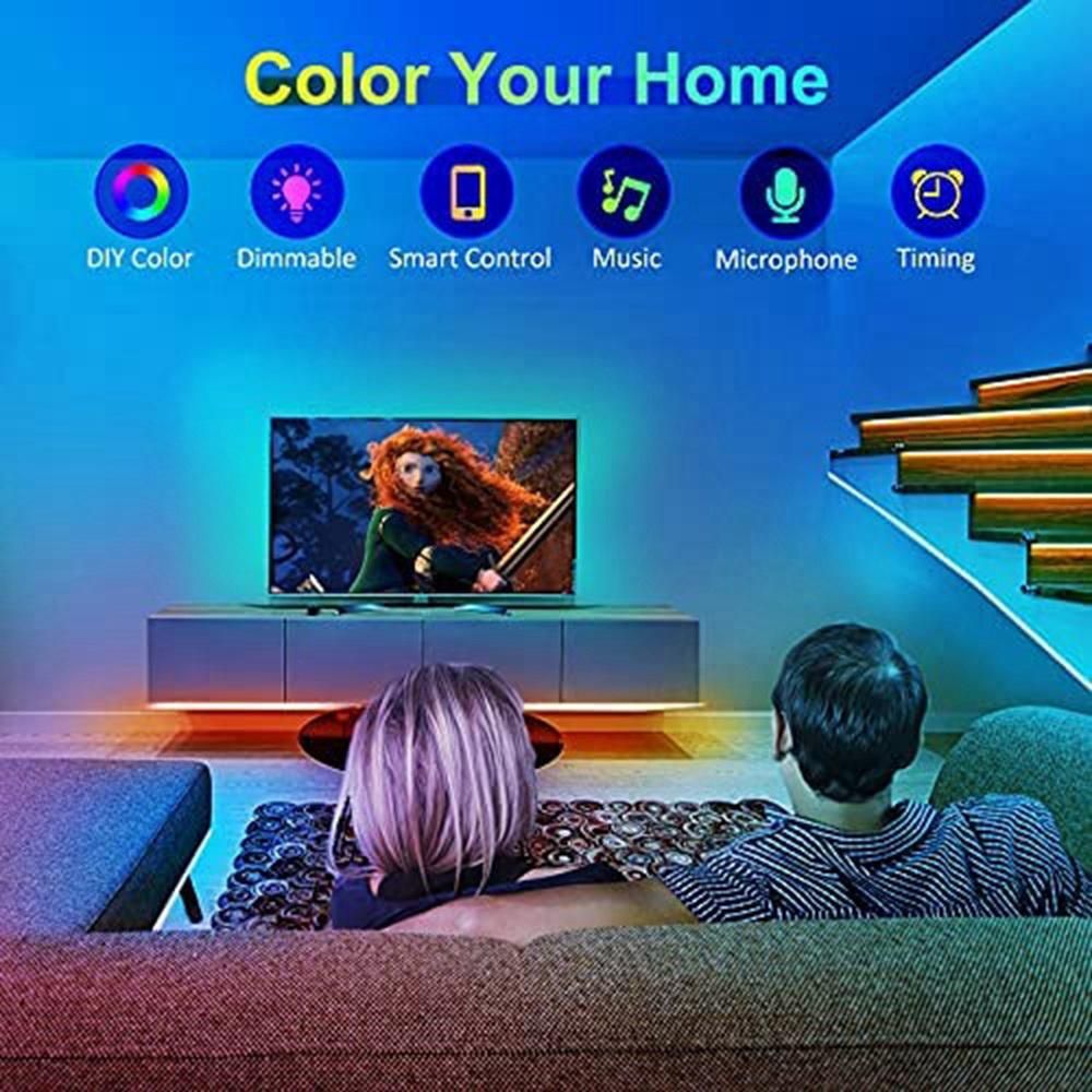 SMD5050 RGB LED Lights with Remote Control Smartphone App to Control LED Lights for Bedroom Bar Room DIY 20M EU Plug