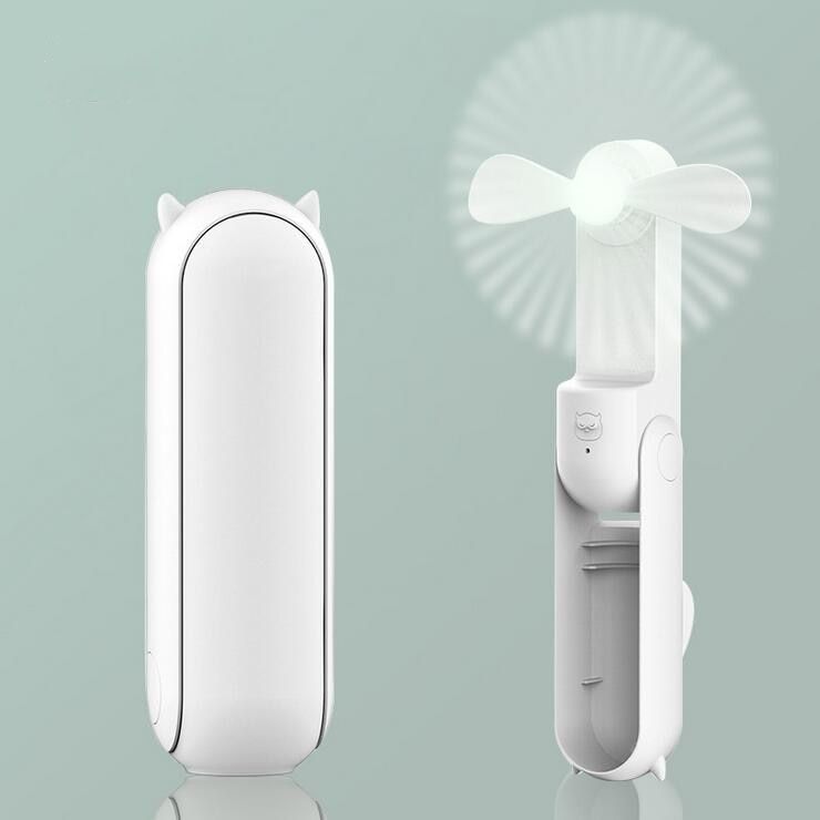 Portable Fan Student Desktop Outdoor Summer Cooling Energy Saing Handheld Small Mini USB Chargeable Folding Fan With Fresh White