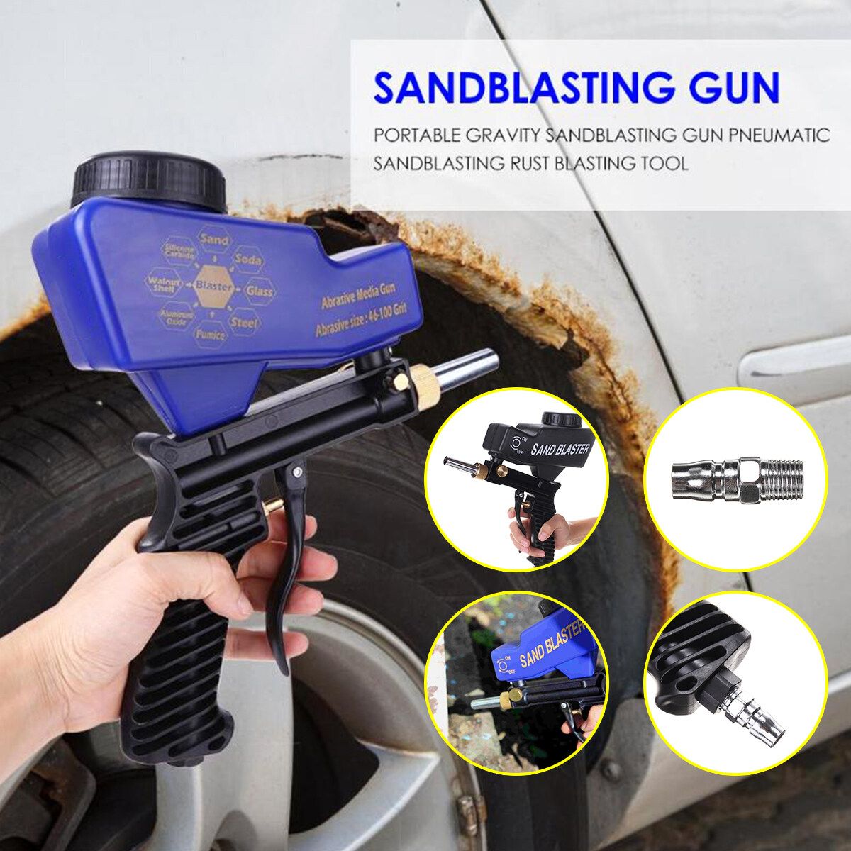 70-150psi Sandblasting Handheld Gravity Pneumatic Sand Machine Blue