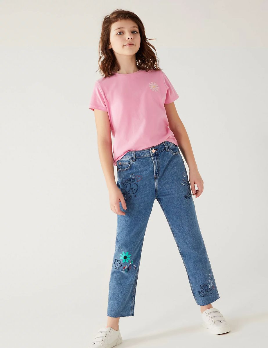 Girls Fashion Denim Embroidered Jeans