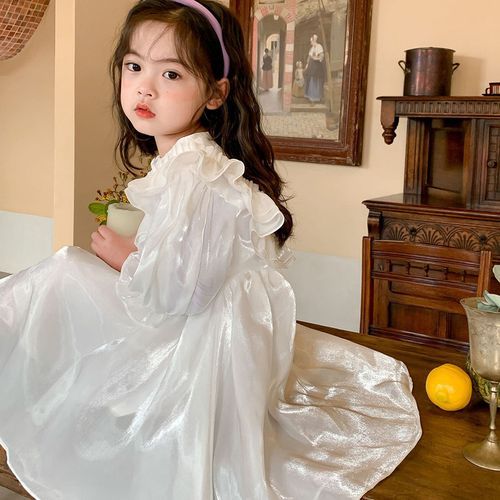 Casual Simplicity Sweet Round Neck Luster Solid Color Loose Female Girls' Clothing