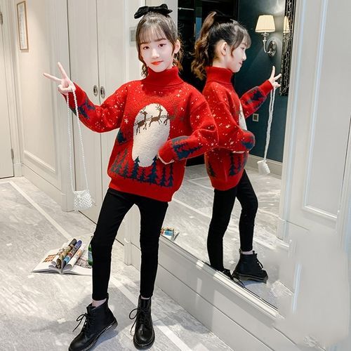 Christmas Children Pullover Knit Bottoming Shirt (Color:Red Size:130)