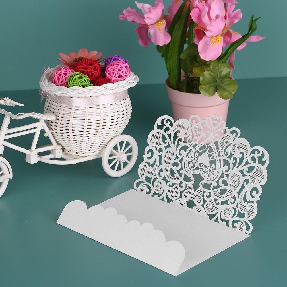 10pcs/set Wedding Invitation Card Cover Pearl Paper Laser Cut Hollow Heart Pattern Invitation Cards Wedding Anniversary Supplies--White