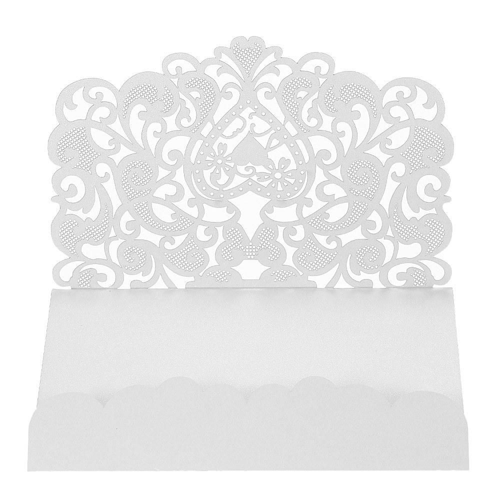 10pcs/set Wedding Invitation Card Cover Pearl Paper Laser Cut Hollow Heart Pattern Invitation Cards Wedding Anniversary Supplies--White