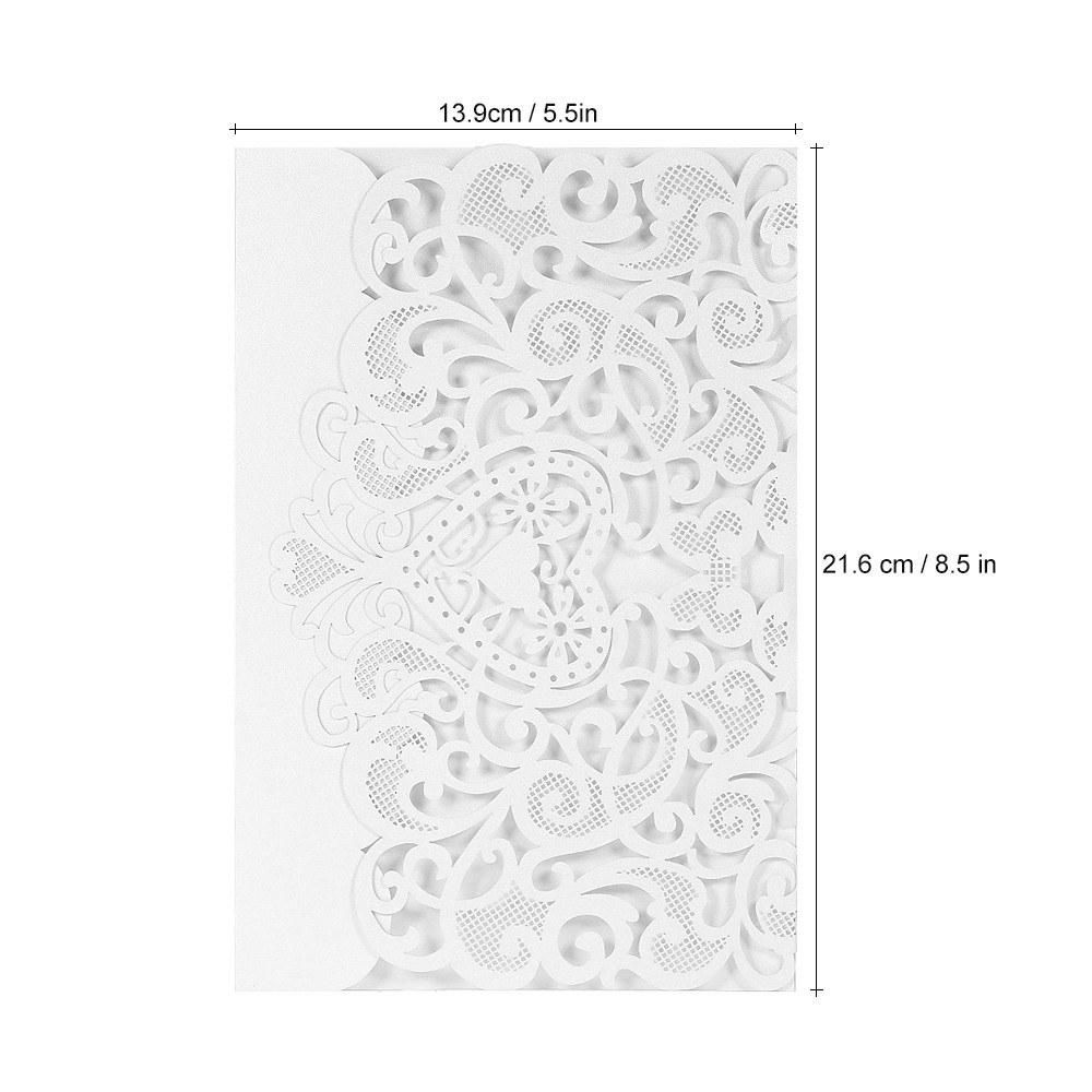 10pcs/set Wedding Invitation Card Cover Pearl Paper Laser Cut Hollow Heart Pattern Invitation Cards Wedding Anniversary Supplies--White