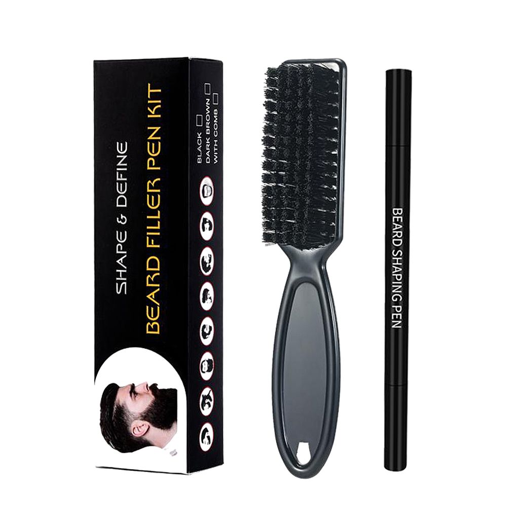 2 In 1 Natural Moustache Eyebrow Beard Filler Pen Pencil Long-lasting