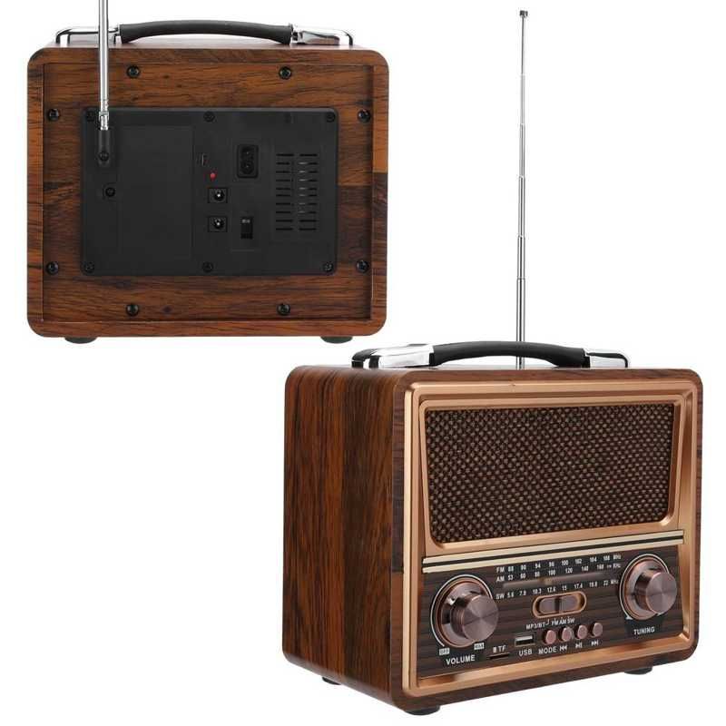 Radio Adjustable Radio FM/AM/SW Radio Portable Wooden Wireless Bluetooth Speaker Rechargeable Radio 110/220V