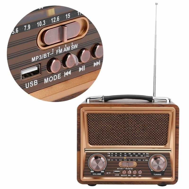 Radio Adjustable Radio FM/AM/SW Radio Portable Wooden Wireless Bluetooth Speaker Rechargeable Radio 110/220V