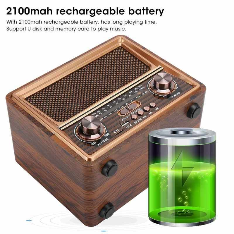 Radio Adjustable Radio FM/AM/SW Radio Portable Wooden Wireless Bluetooth Speaker Rechargeable Radio 110/220V