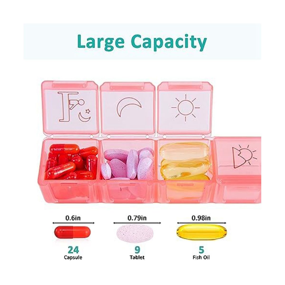 Weekly Pill Organizer 4 Times A Day, Pill Box 7 Day for Travel, Moisture-Proof Daily Pill Box Organizer,for Medicine