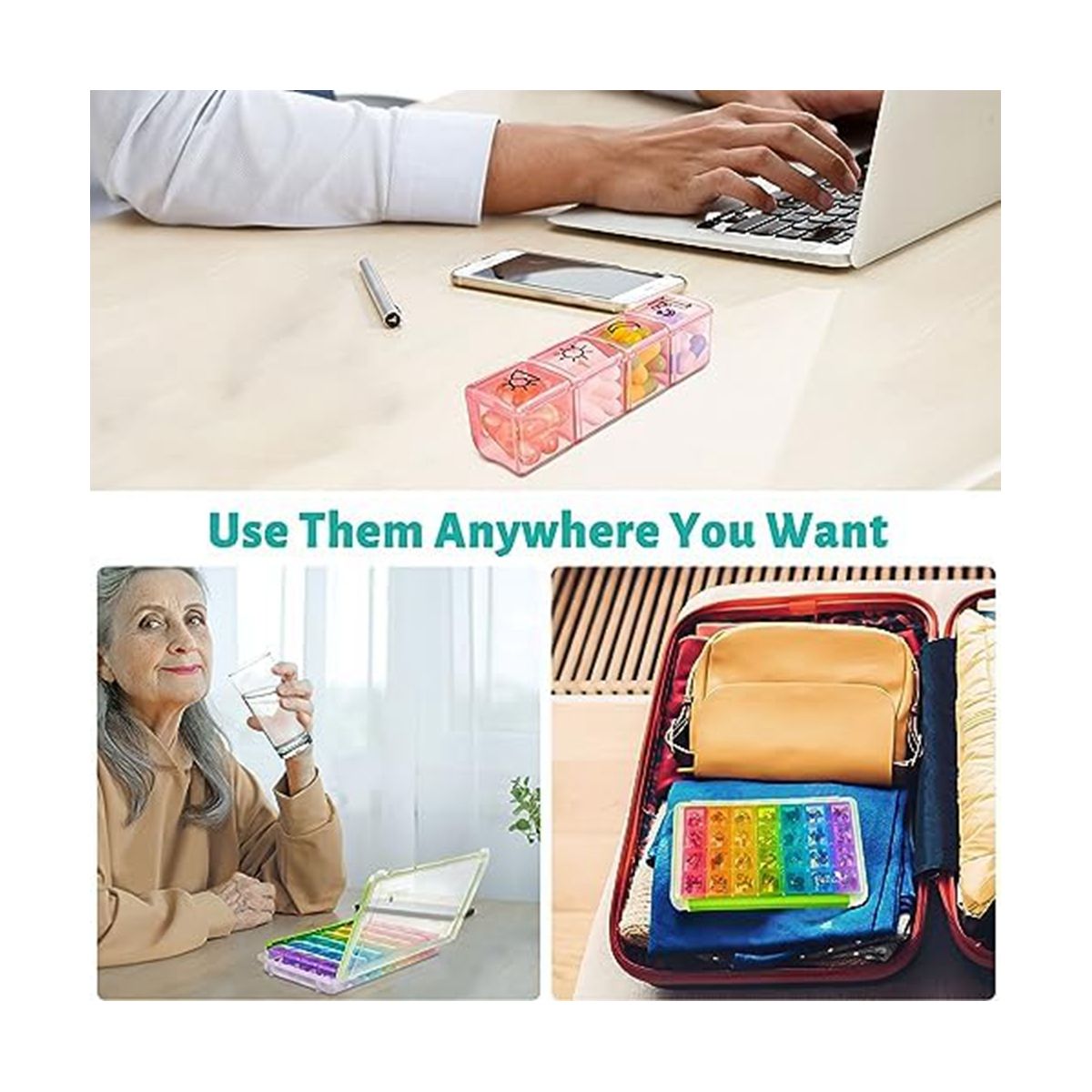 Weekly Pill Organizer 4 Times A Day, Pill Box 7 Day for Travel, Moisture-Proof Daily Pill Box Organizer,for Medicine
