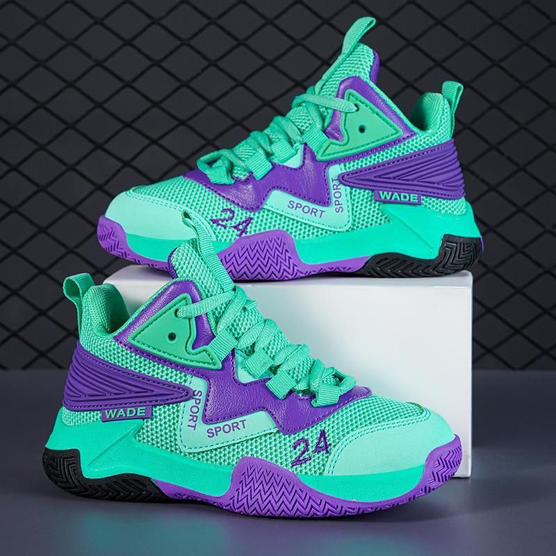 Boys Basketball Shoes Breathable Mesh Sneakers Purple
