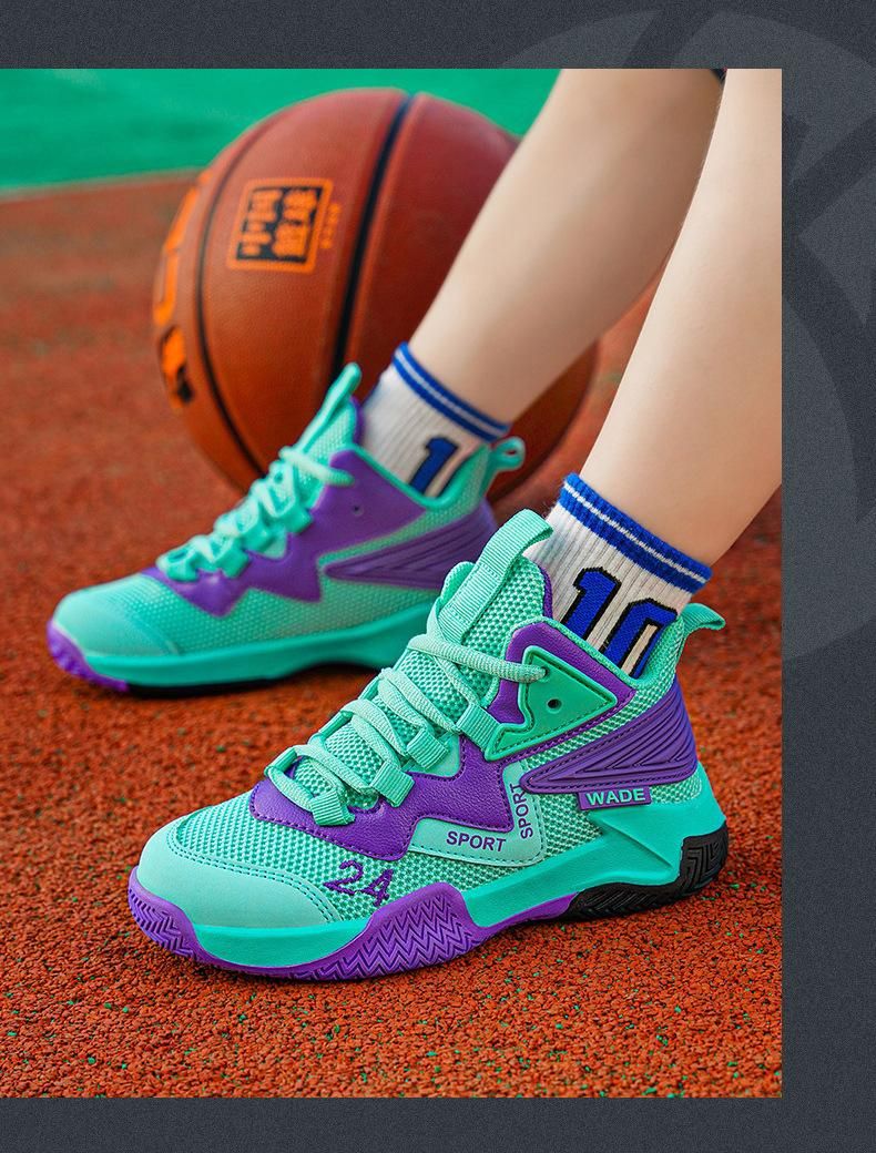 Boys Basketball Shoes Breathable Mesh Sneakers Purple