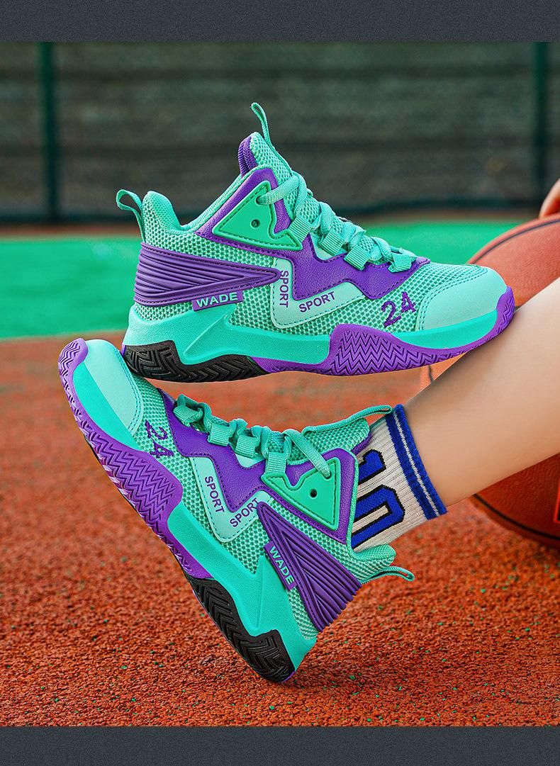 Boys Basketball Shoes Breathable Mesh Sneakers Purple
