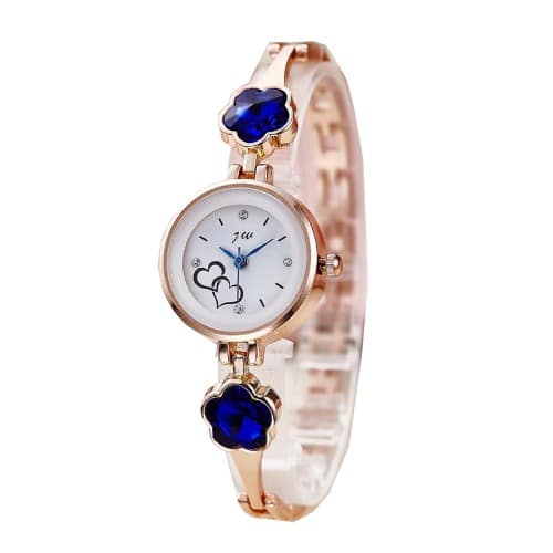 JW Ladies Wrist Watch With Royal Blue Studs - Rose Gold