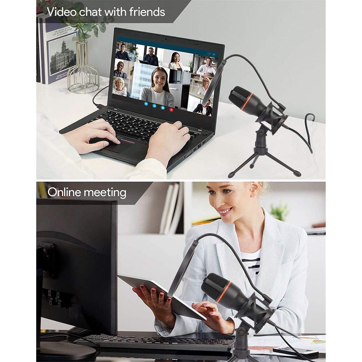 USB Microphone with Tripod Stand and Filter PC Microphone for Karaoke Recording Online Chat Games Podcasting