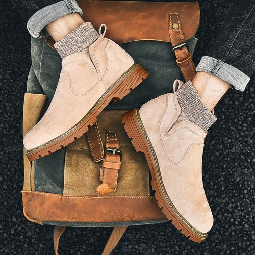 Mens Boots Casual Working Ankle Boots-Yellow