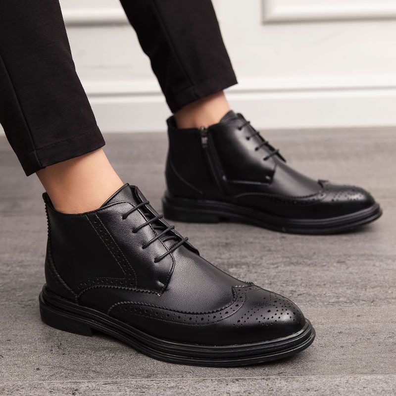Mens Ankel Top Boots Oxford Derby Boots-Black