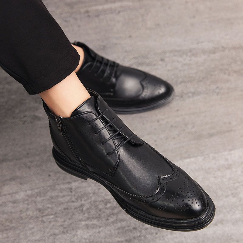 Mens Ankel Top Boots Oxford Derby Boots-Black