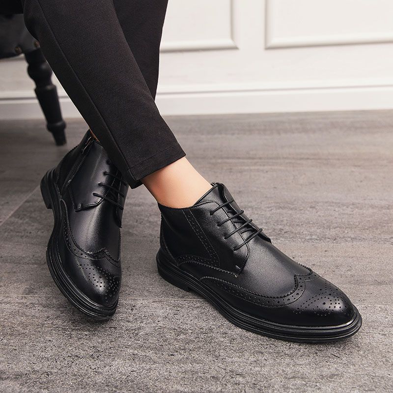 Mens Ankel Top Boots Oxford Derby Boots-Black
