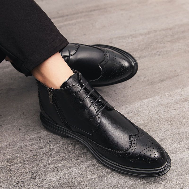Mens Ankel Top Boots Oxford Derby Boots-Black