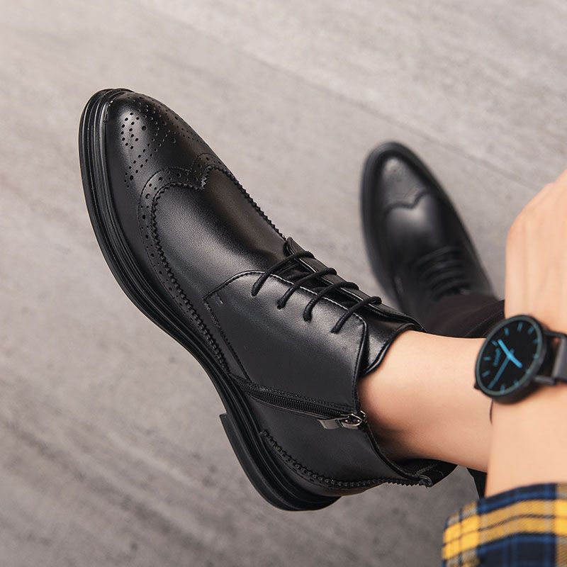 Mens Ankel Top Boots Oxford Derby Boots-Black