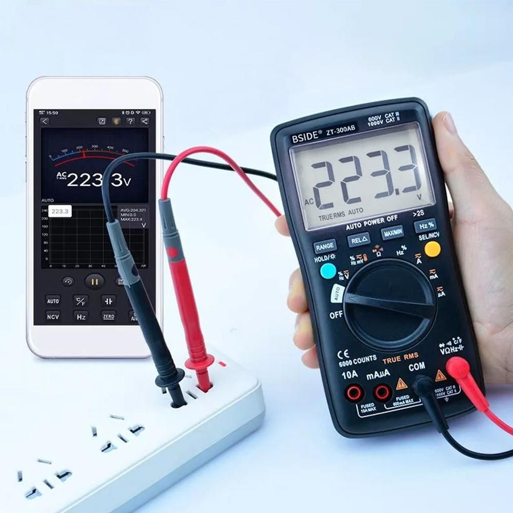 BSIDE Multimeter Auto/Manual Range Digital Universal Meter 6000 Counts LCD Display True RMS Smart AC/DC Voltage Current Meter with BT Function AC/DC Voltage Current Resistance Capacitance Frequency Temperature Duty Cycle Meas