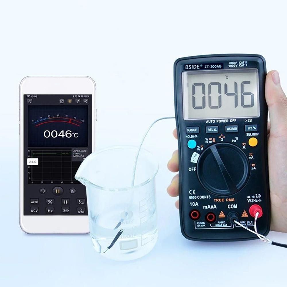 BSIDE Multimeter Auto/Manual Range Digital Universal Meter 6000 Counts LCD Display True RMS Smart AC/DC Voltage Current Meter with BT Function AC/DC Voltage Current Resistance Capacitance Frequency Temperature Duty Cycle Meas