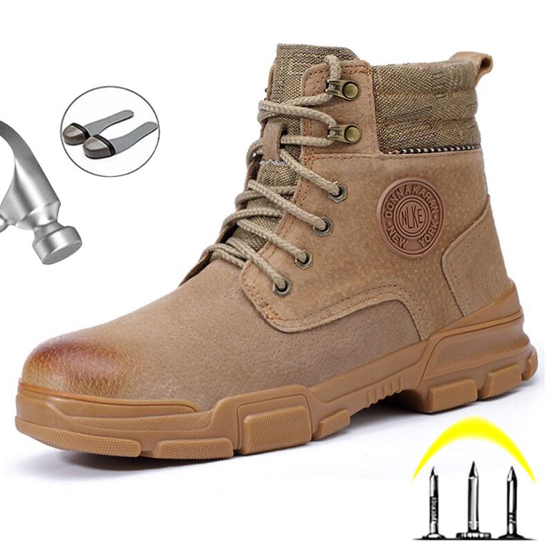 Men Genuine Leather Boots Steel Toe Safety Shoes Men Boots