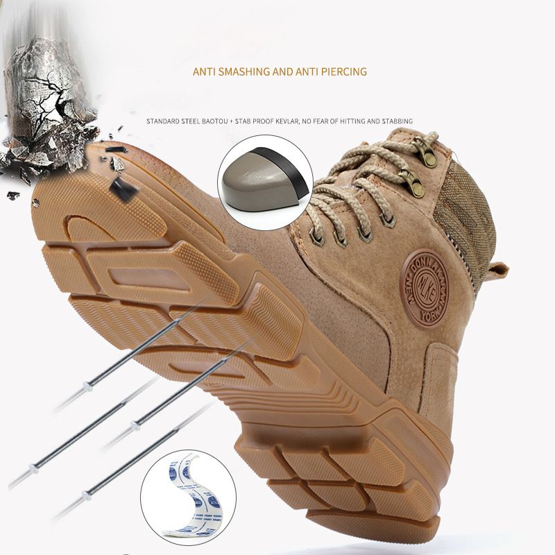 Men Genuine Leather Boots Steel Toe Safety Shoes Men Boots