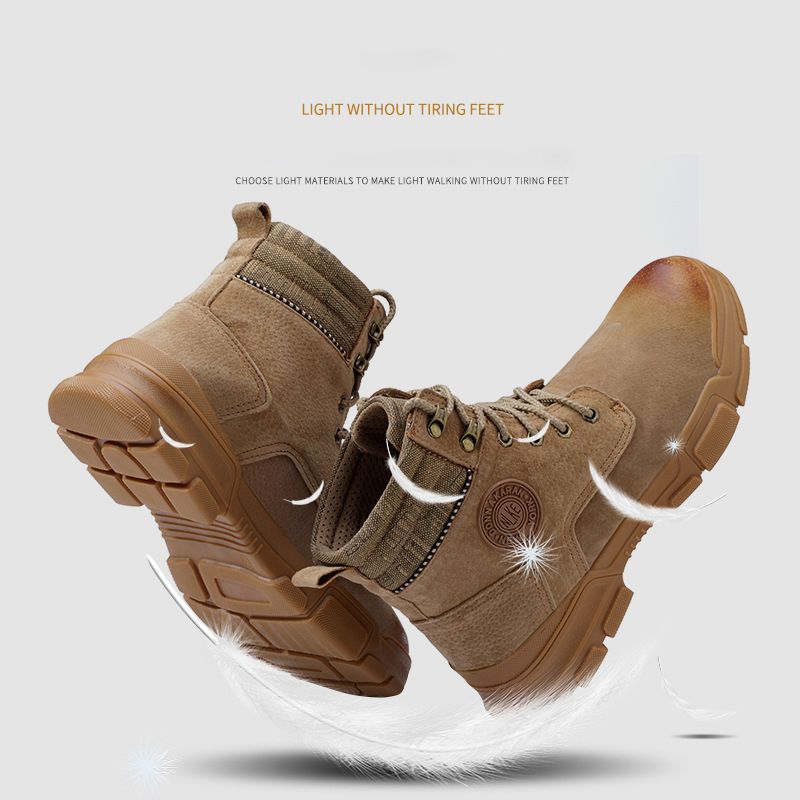 Men Genuine Leather Boots Steel Toe Safety Shoes Men Boots
