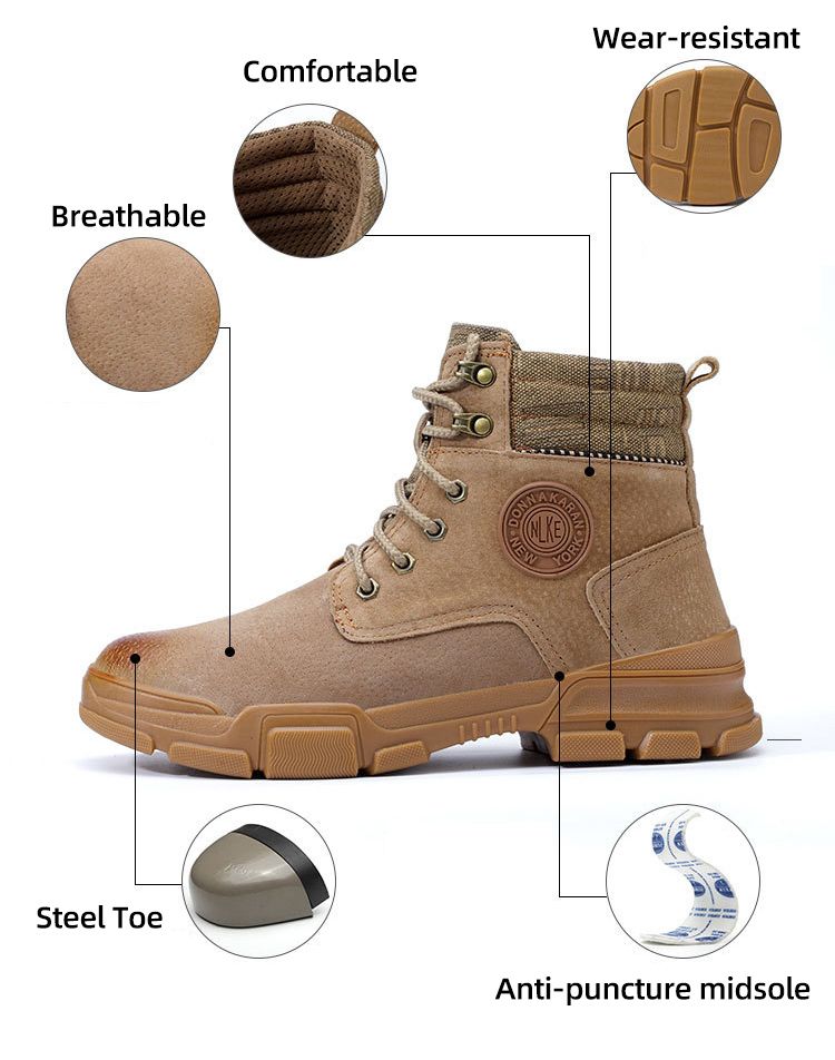 Men Genuine Leather Boots Steel Toe Safety Shoes Men Boots