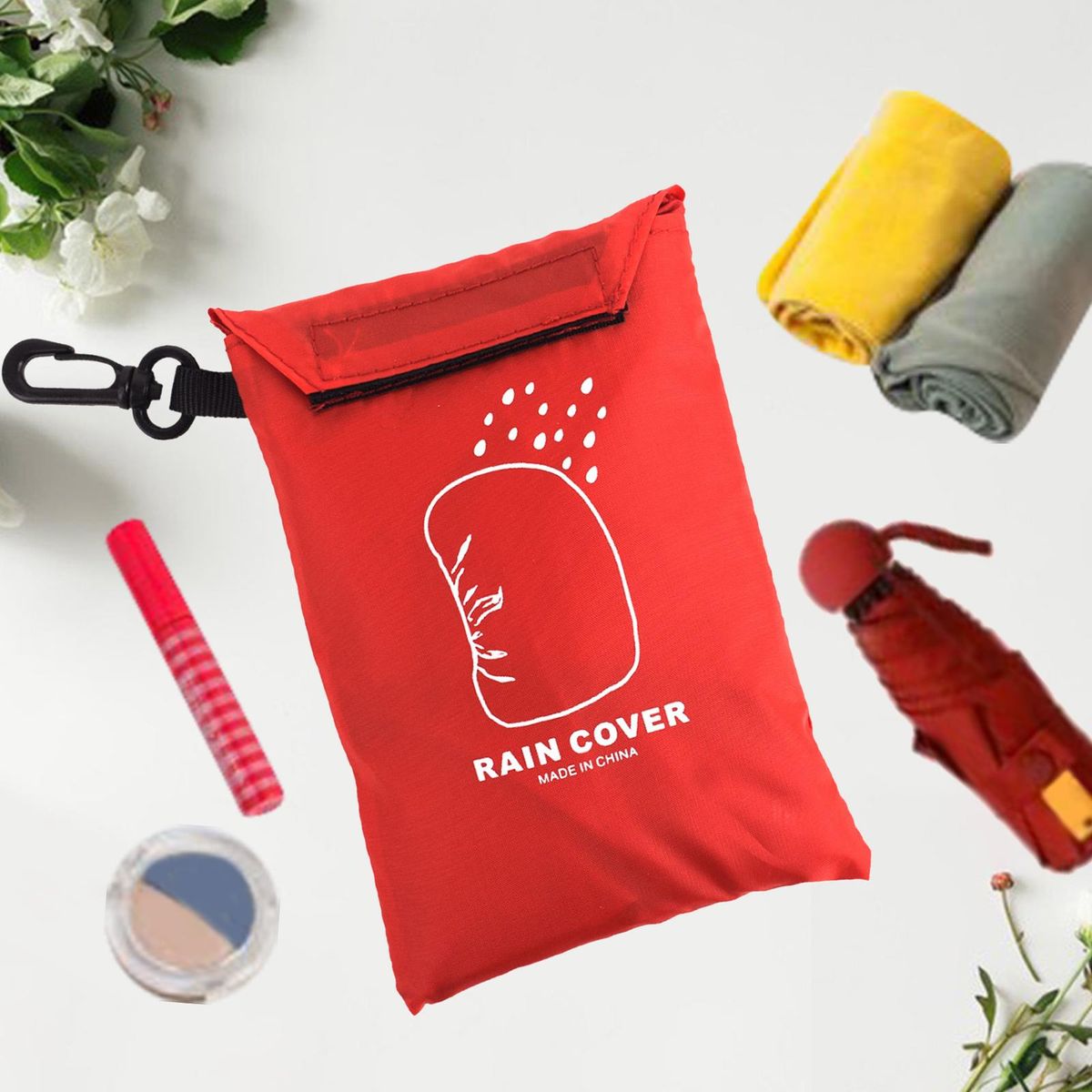 Portable Travel Rain Cover Storage Bags Men Buckle Red