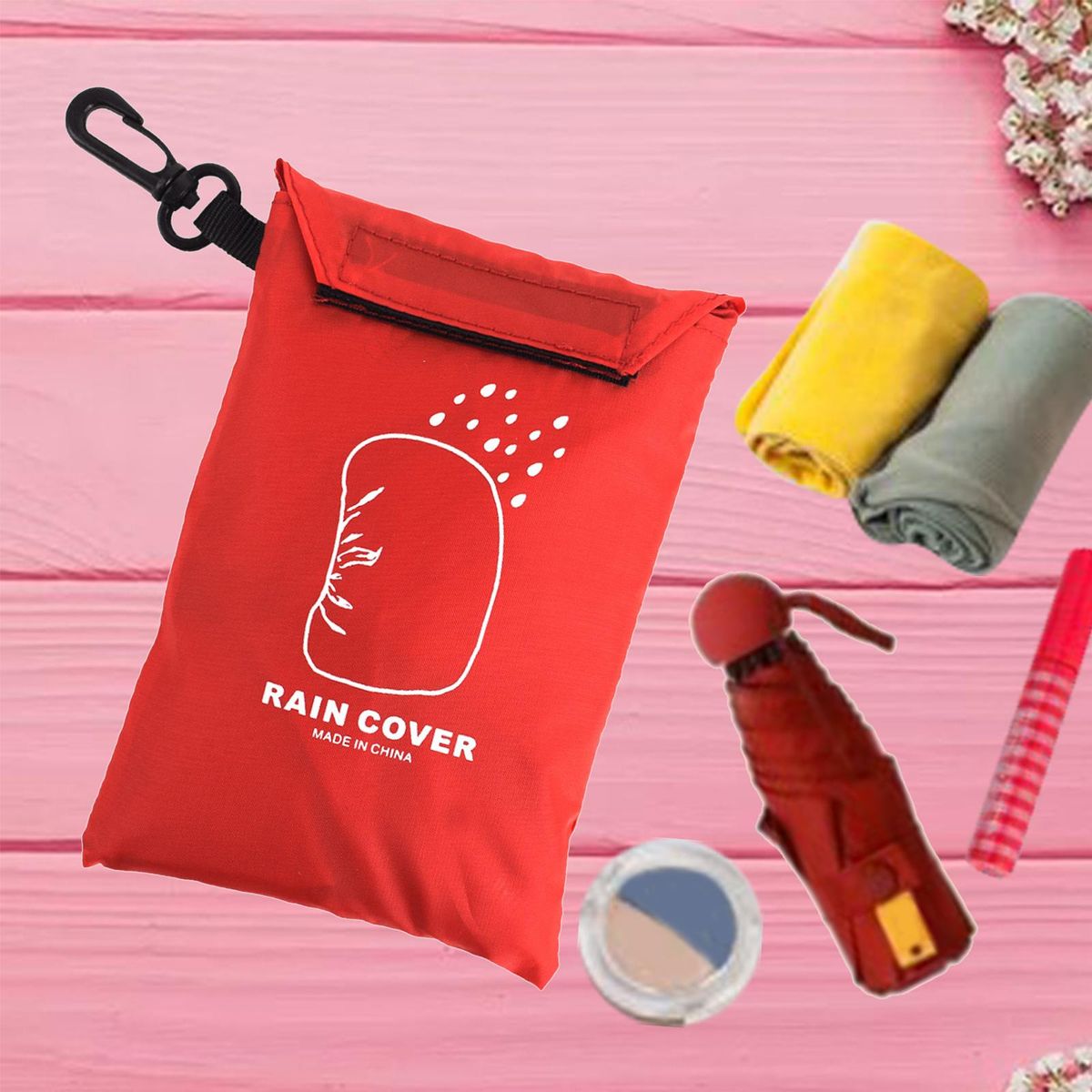 Portable Travel Rain Cover Storage Bags Men Buckle Red