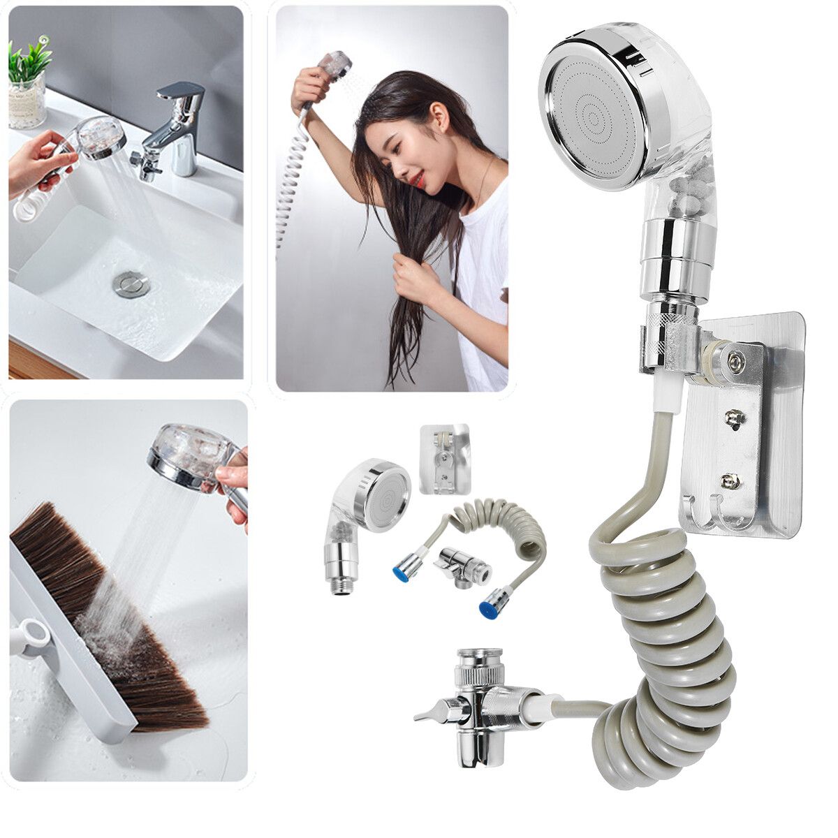 3 IN 1 Wall Mounted Bathroom Bathtub Shower Hand Held Spray Mixer Spout Faucet Tap Set