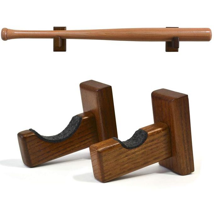 Wooden Premium Baseball Bat Display Rack Wall Mount Hanger Stand Brown