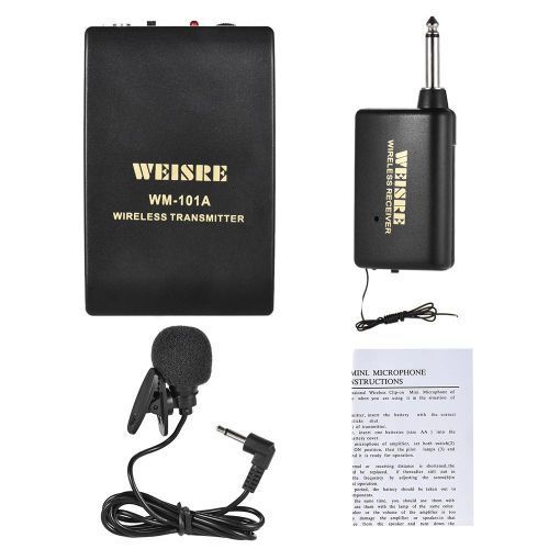 Portable Lavalier Lapel Collar Clip-on FM Wireless Microphone System Voice Amplifier 1/4in Output Plug With Bodypack Transmitter Mini Mic Receiver For Teacher Lecturer Conference Speech Promotion (Black) JOERU