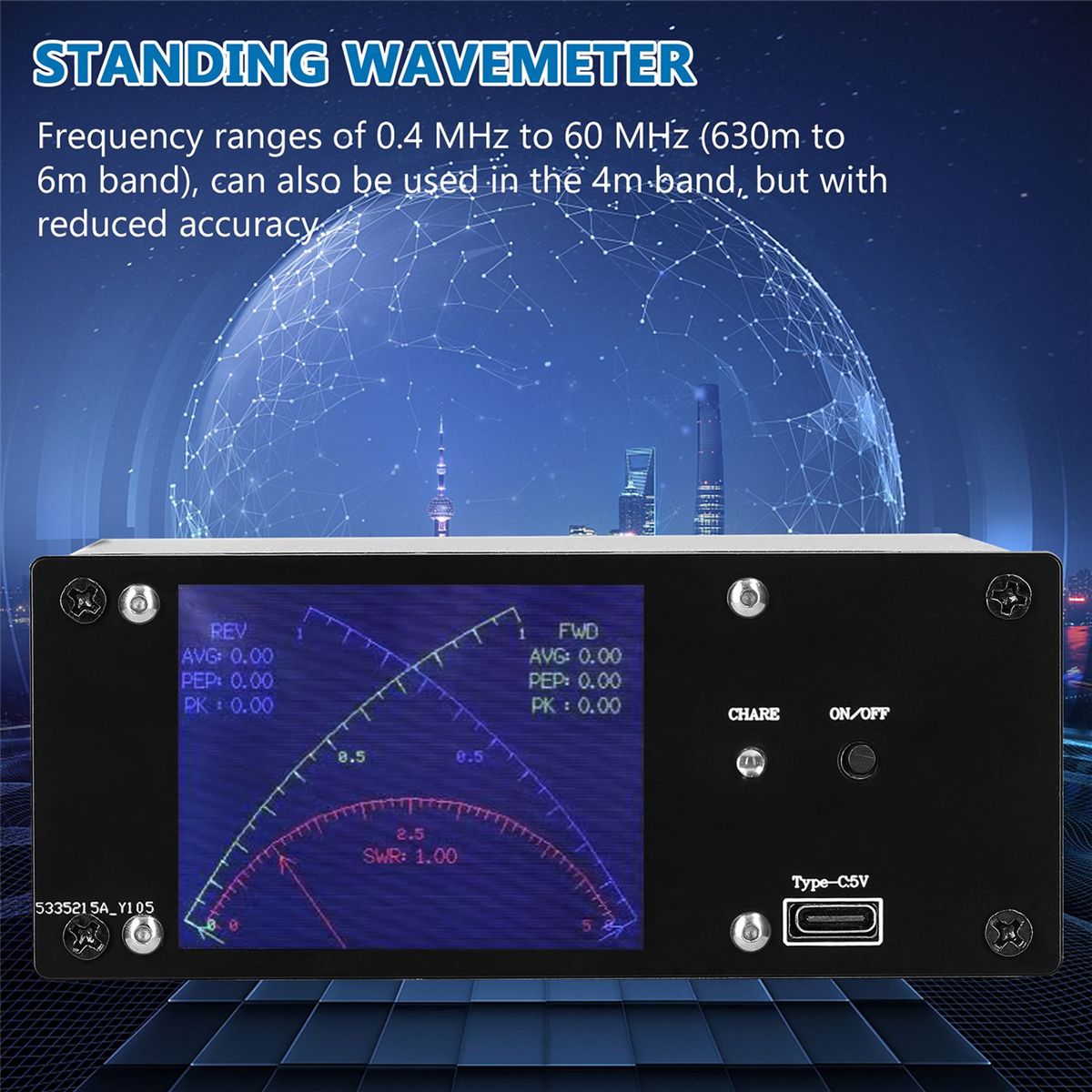 24Inch TFT Touch Screen Standing Wave Meter 04MHz-60MHz 01MW-1KW Instantaneous Power SWR PWR Short Wave Power Meter