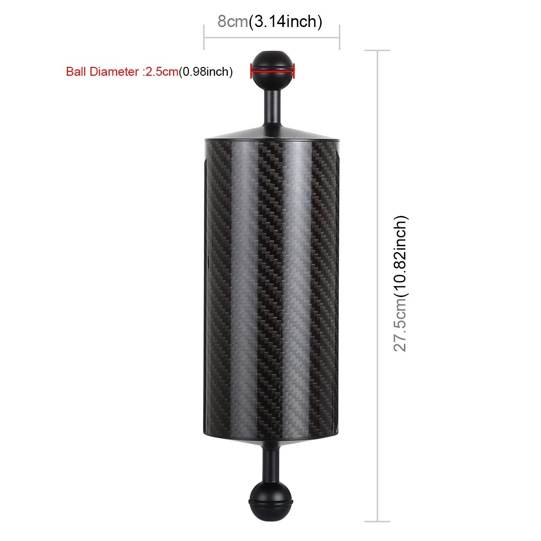 PULUZ 10.82 Inch 27.5cm Length 80mm Diameter Dual Balls Carbon Fiber Floating Arm, Ball Diameter: 25mm, Buoyancy: 800g