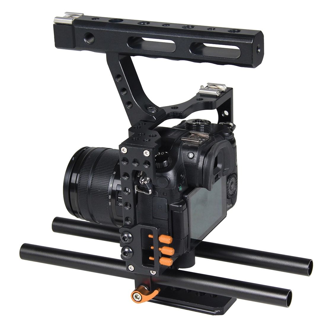PULUZ Camera Cage Handle Stabilizer For Sony A7 & A7S & A7R, A7R II & A7S II, A7RIII & A7 III, Panasonic Lumix DMC-GH4(Orange)