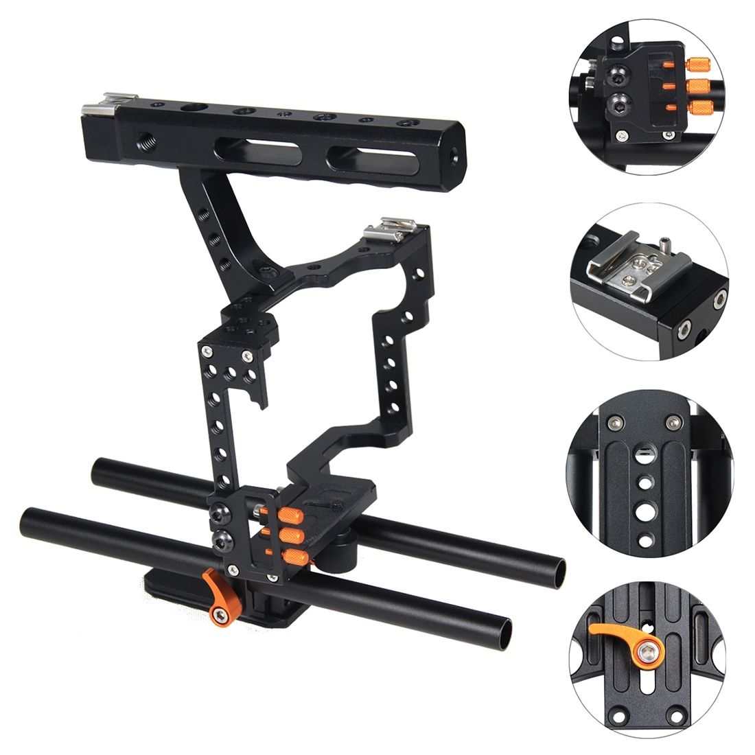 PULUZ Camera Cage Handle Stabilizer For Sony A7 & A7S & A7R, A7R II & A7S II, A7RIII & A7 III, Panasonic Lumix DMC-GH4(Orange)